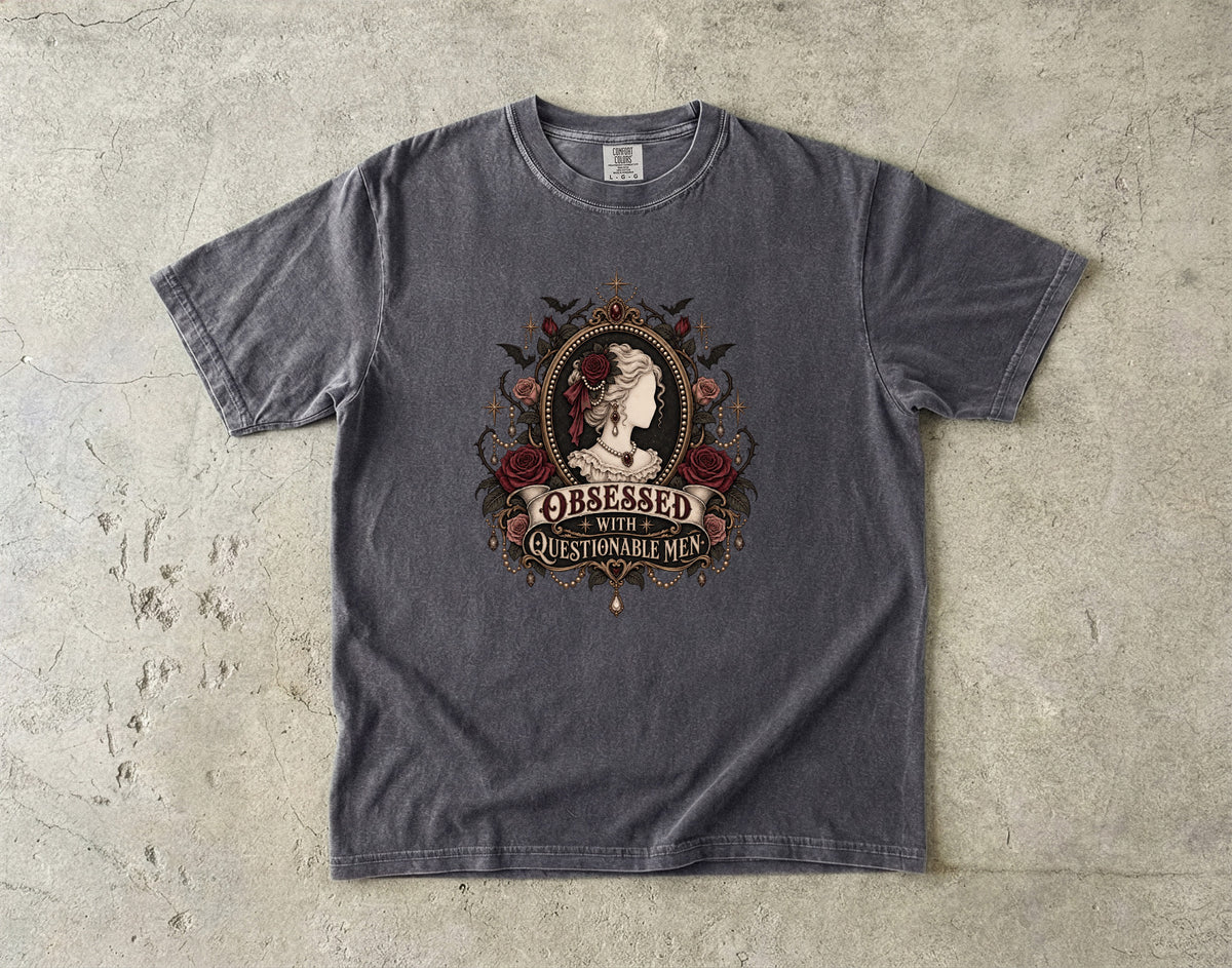 Obsessed With Questionable Men Shirt, Dark Romance Reader Tee, Morally Gray Book Boyfriend Gift, Gothic Book Lover Shirt