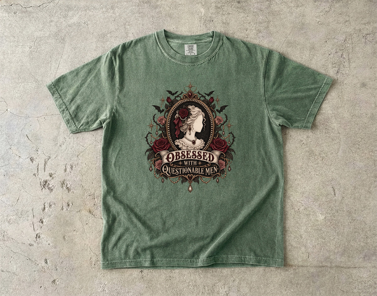 Obsessed With Questionable Men Shirt, Dark Romance Reader Tee, Morally Gray Book Boyfriend Gift, Gothic Book Lover Shirt