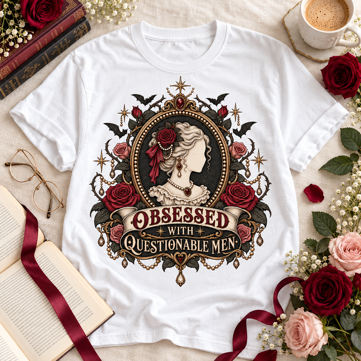 Obsessed With Questionable Men Shirt, Dark Romance Reader Tee, Morally Gray Book Boyfriend Gift, Gothic Book Lover Shirt