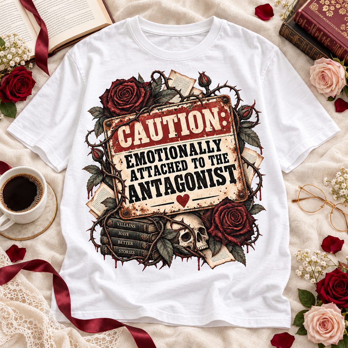 Emotionally Attached to the Antagonist Shirt, Dark Romance Book Lover Tee, Villain Era Reading Shirt, Bookish Gift for Romance Reader