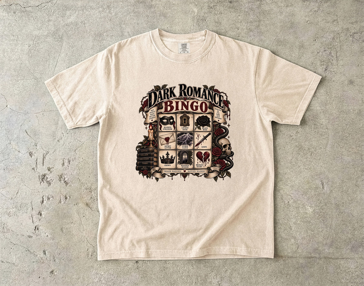 Dark Romance Bingo Shirt, Gothic Book Lover Tee, Morally Gray Romance Reader Gift, Book Club Shirt, Villain Lover T Shirt
