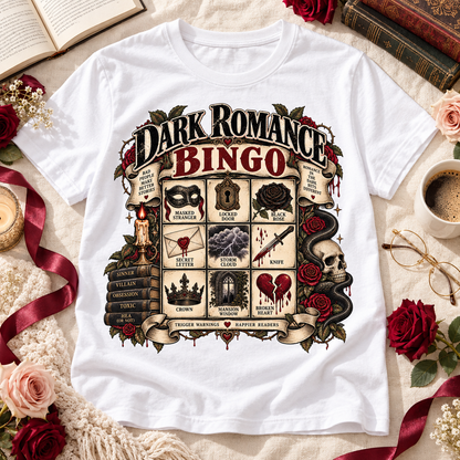Dark Romance Bingo Shirt, Gothic Book Lover Tee, Morally Gray Romance Reader Gift, Book Club Shirt, Villain Lover T Shirt