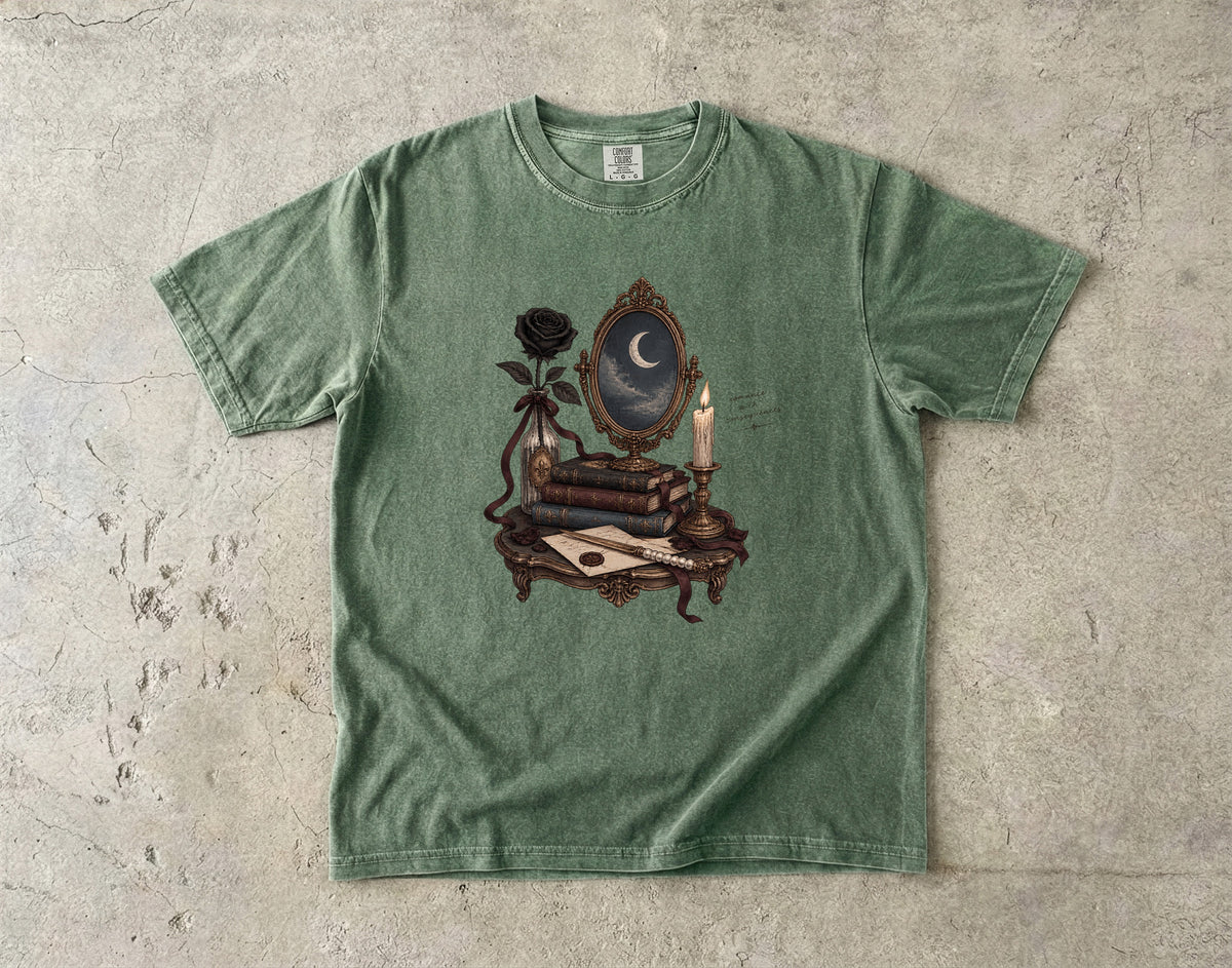 Romance With Consequences Shirt, Gothic Book Lover Tee, Moon Mirror Romance Reader Gift, Comfort Colors Bookish T Shirt