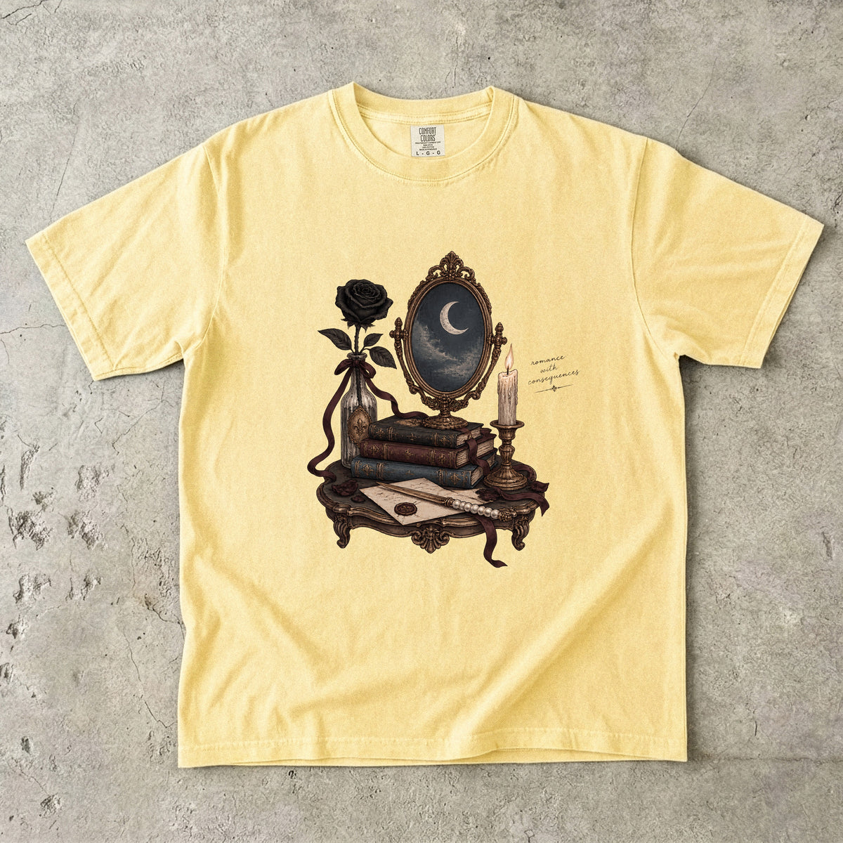Romance With Consequences Shirt, Gothic Book Lover Tee, Moon Mirror Romance Reader Gift, Comfort Colors Bookish T Shirt