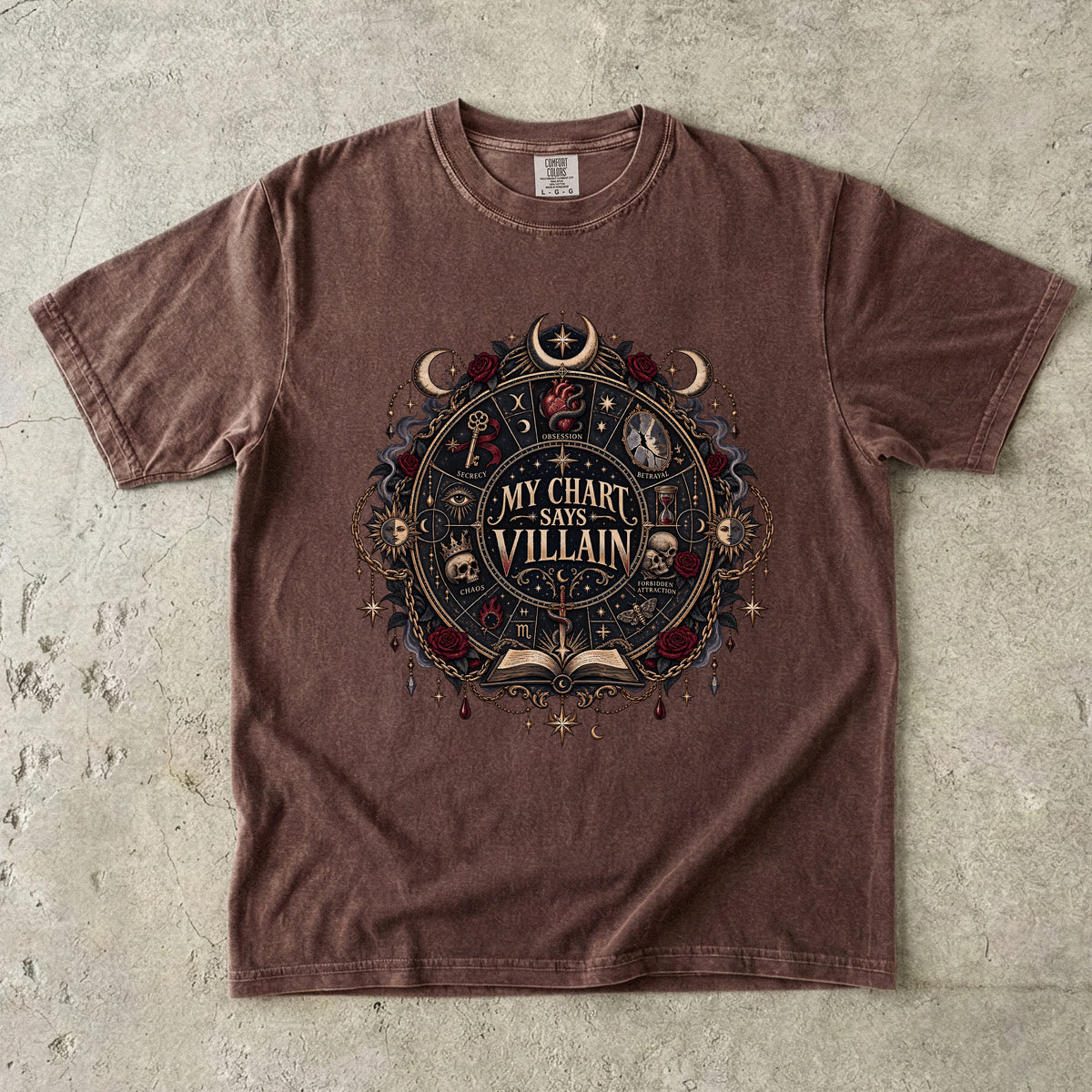 My Chart Says Villain Shirt, Dark Romance Reader Tee, Gothic Book Lover Gift, Comfort Colors Romantasy T Shirt