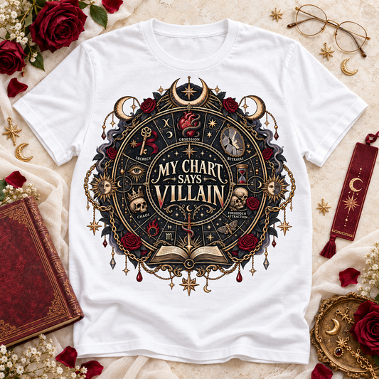 My Chart Says Villain Shirt, Dark Romance Reader Tee, Gothic Book Lover Gift, Comfort Colors Romantasy T Shirt