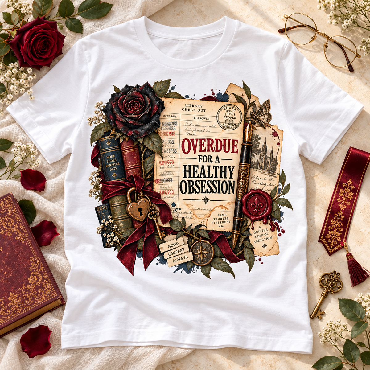 Overdue for a Healthy Obsession Shirt, Funny Book Lover Tee, Gothic Romance Reader Gift, Comfort Colors Bookish T Shirt