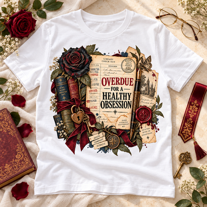 Overdue for a Healthy Obsession Shirt, Funny Book Lover Tee, Gothic Romance Reader Gift, Comfort Colors Bookish T Shirt