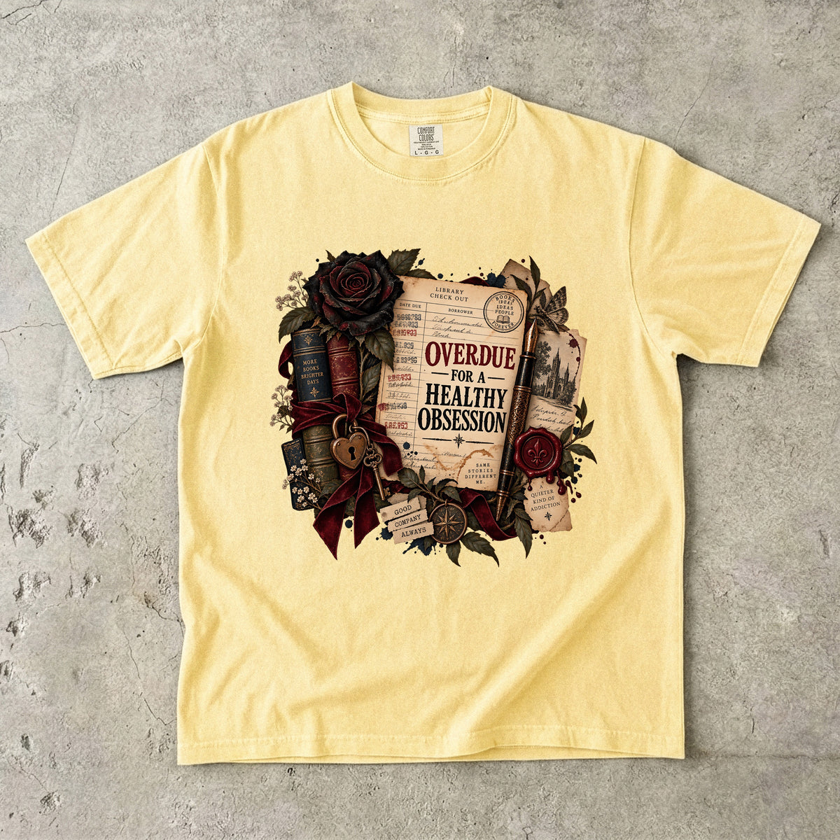 Overdue for a Healthy Obsession Shirt, Funny Book Lover Tee, Gothic Romance Reader Gift, Comfort Colors Bookish T Shirt