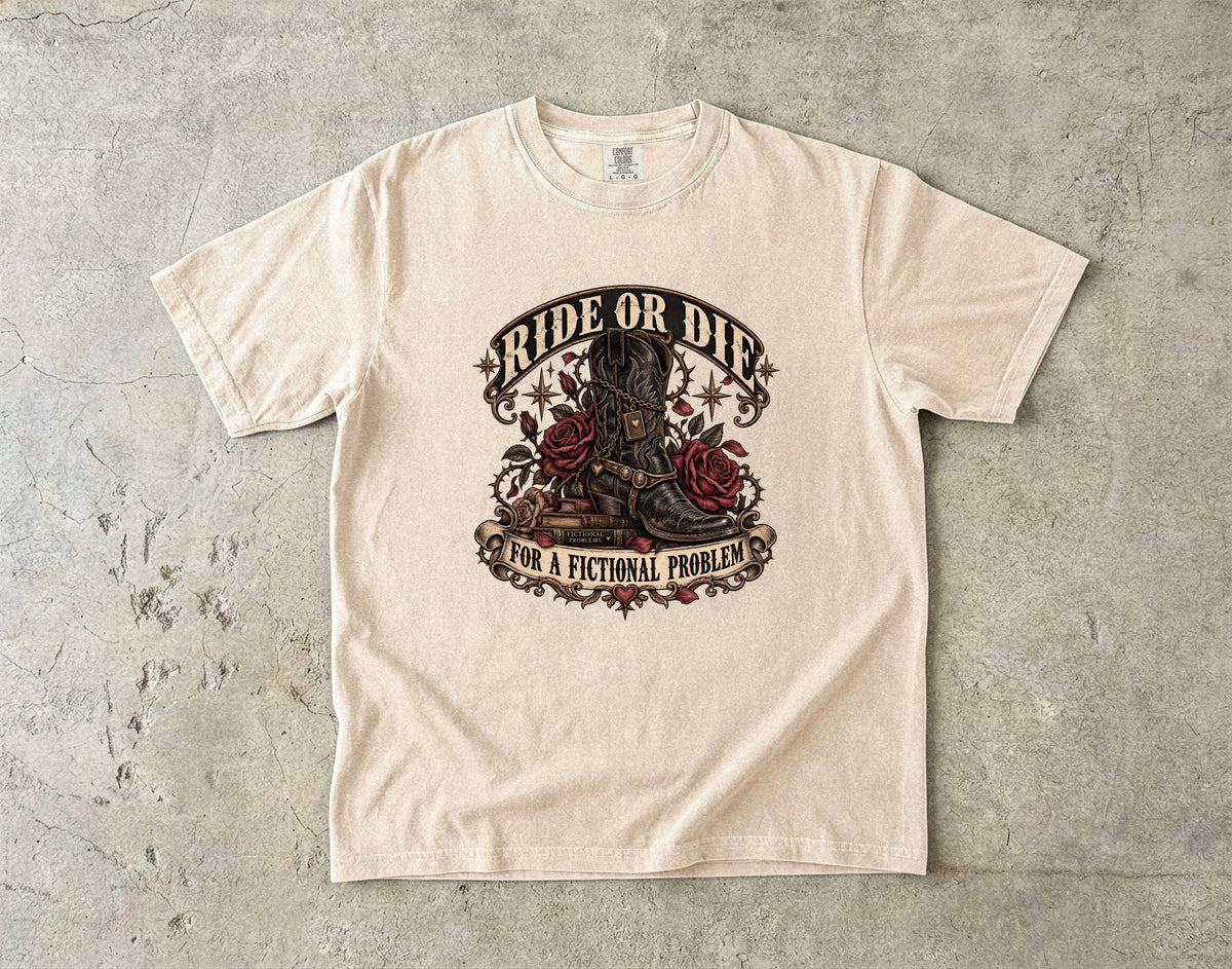 Ride or Die Book Lover Shirt, Western Romance Reader Tee, Cowboy Boot Comfort Colors Shirt, Fictional Man Bookish Gift