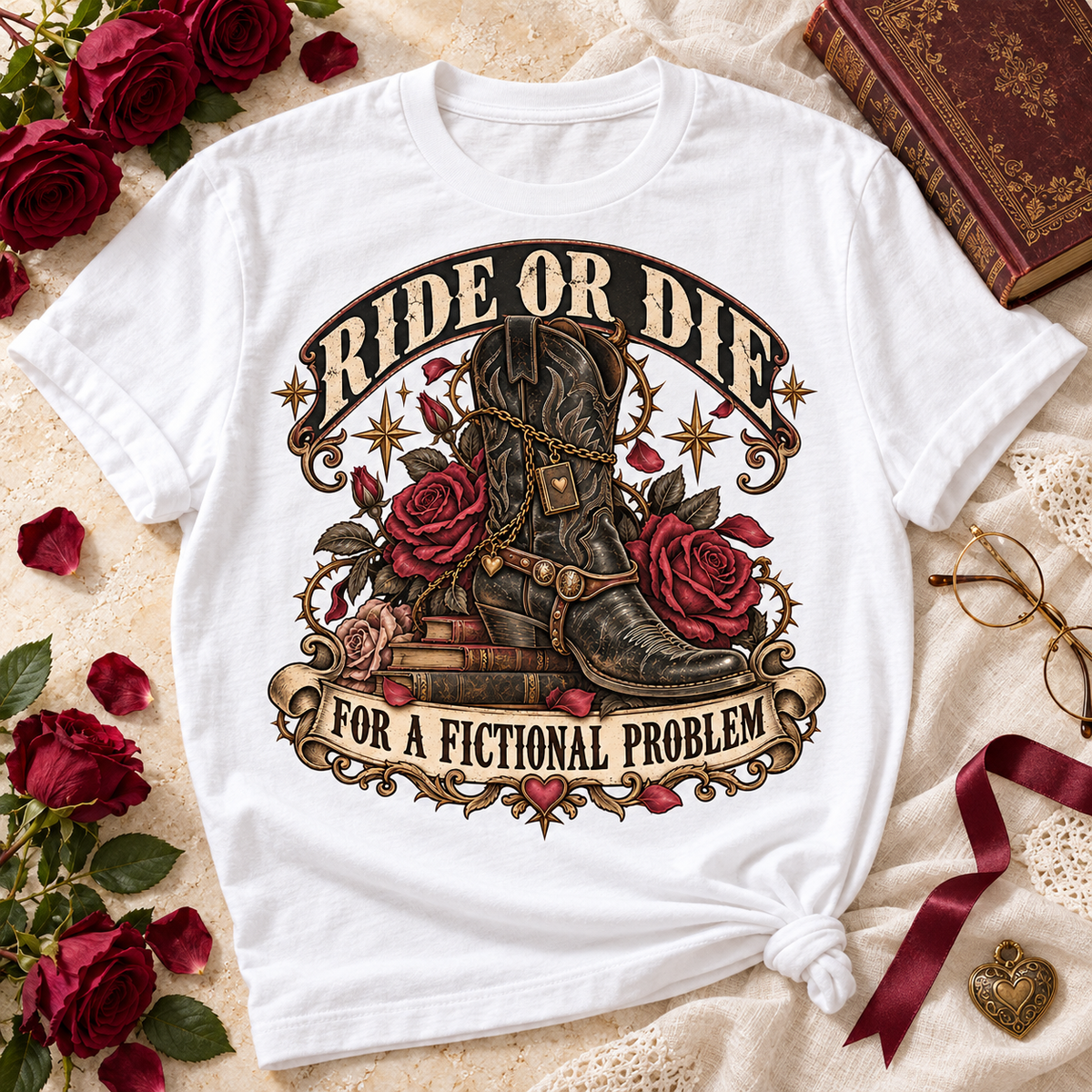 Ride or Die Book Lover Shirt, Western Romance Reader Tee, Cowboy Boot Comfort Colors Shirt, Fictional Man Bookish Gift