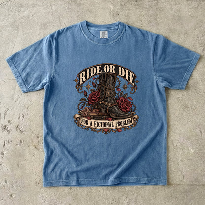 Ride or Die Book Lover Shirt, Western Romance Reader Tee, Cowboy Boot Comfort Colors Shirt, Fictional Man Bookish Gift