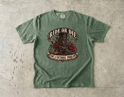 Ride or Die Book Lover Shirt, Western Romance Reader Tee, Cowboy Boot Comfort Colors Shirt, Fictional Man Bookish Gift