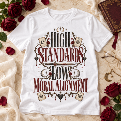 High Standards Low Moral Alignment Shirt, Dark Romance Reader Tee, Morally Gray Book Lover Gift, Comfort Colors T Shirt