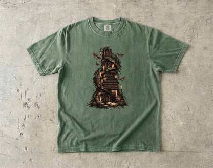 Gothic Library Shirt, Fantasy Book Lover Tee, Whimsical Book Tower Comfort Colors Shirt, Dark Academia Reader Gift