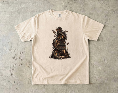 Gothic Library Shirt, Fantasy Book Lover Tee, Whimsical Book Tower Comfort Colors Shirt, Dark Academia Reader Gift