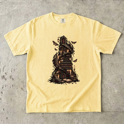 Gothic Library Shirt, Fantasy Book Lover Tee, Whimsical Book Tower Comfort Colors Shirt, Dark Academia Reader Gift
