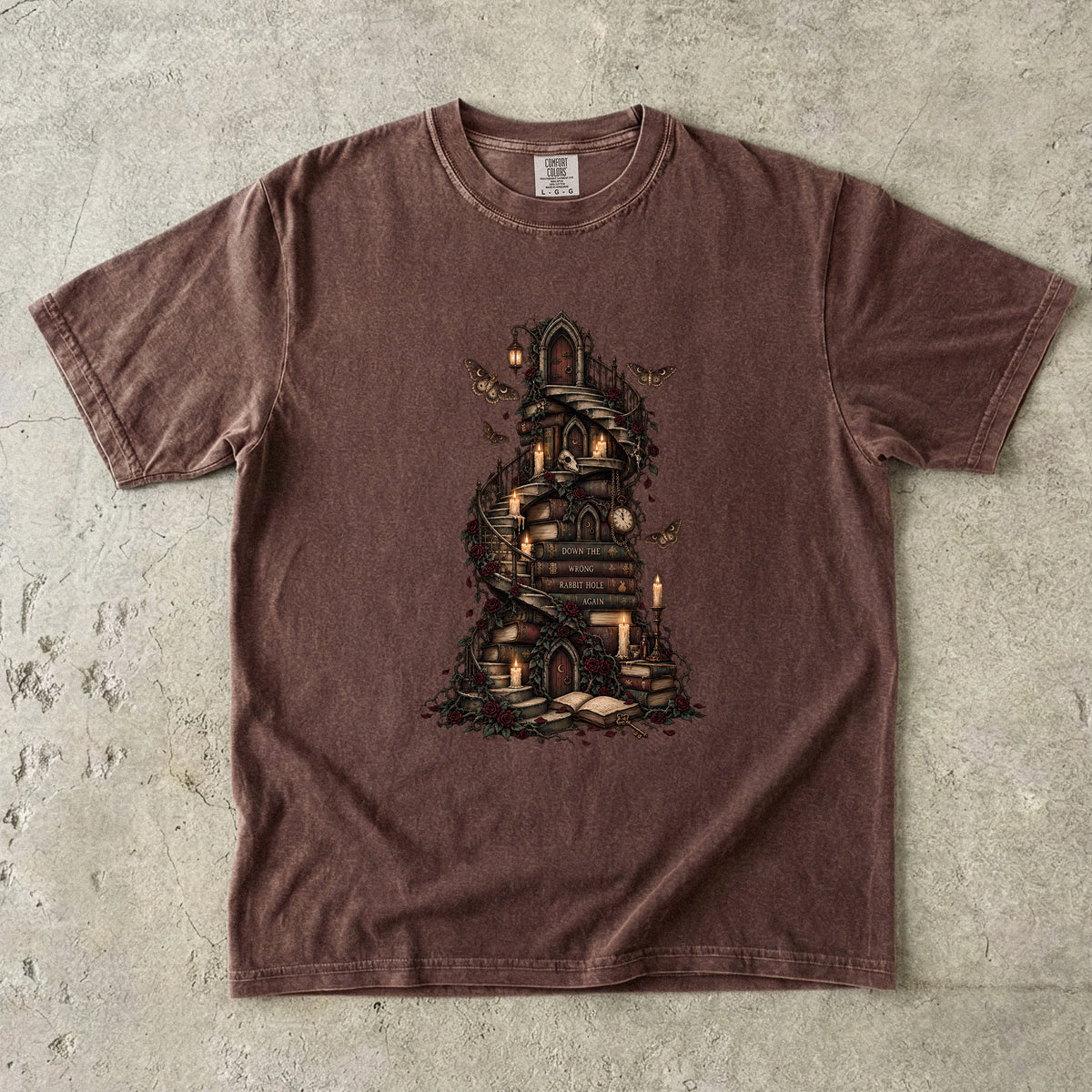 Gothic Library Shirt, Fantasy Book Lover Tee, Whimsical Book Tower Comfort Colors Shirt, Dark Academia Reader Gift