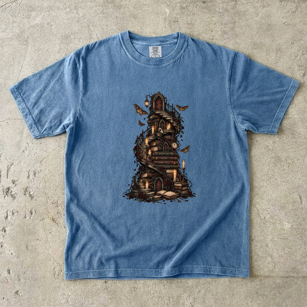 Gothic Library Shirt, Fantasy Book Lover Tee, Whimsical Book Tower Comfort Colors Shirt, Dark Academia Reader Gift