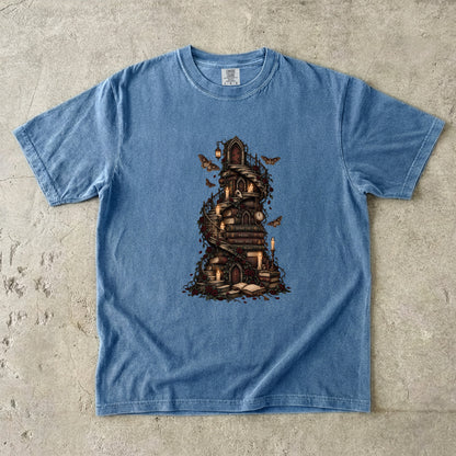 Gothic Library Shirt, Fantasy Book Lover Tee, Whimsical Book Tower Comfort Colors Shirt, Dark Academia Reader Gift