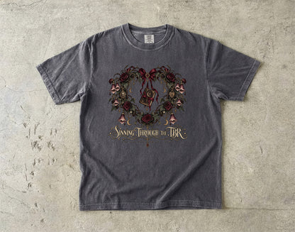 Swinging Through the TBR Shirt, Funny Book Lover Tee, Romance Reader Gift, Gothic Floral Comfort Colors T Shirt