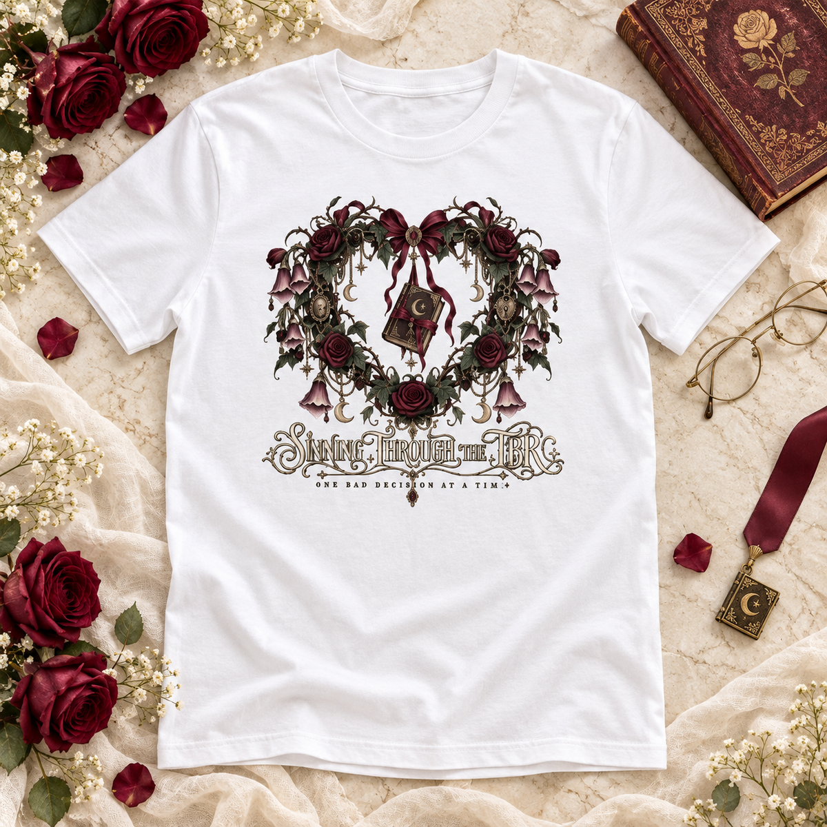 Swinging Through the TBR Shirt, Funny Book Lover Tee, Romance Reader Gift, Gothic Floral Comfort Colors T Shirt