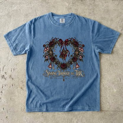 Swinging Through the TBR Shirt, Funny Book Lover Tee, Romance Reader Gift, Gothic Floral Comfort Colors T Shirt
