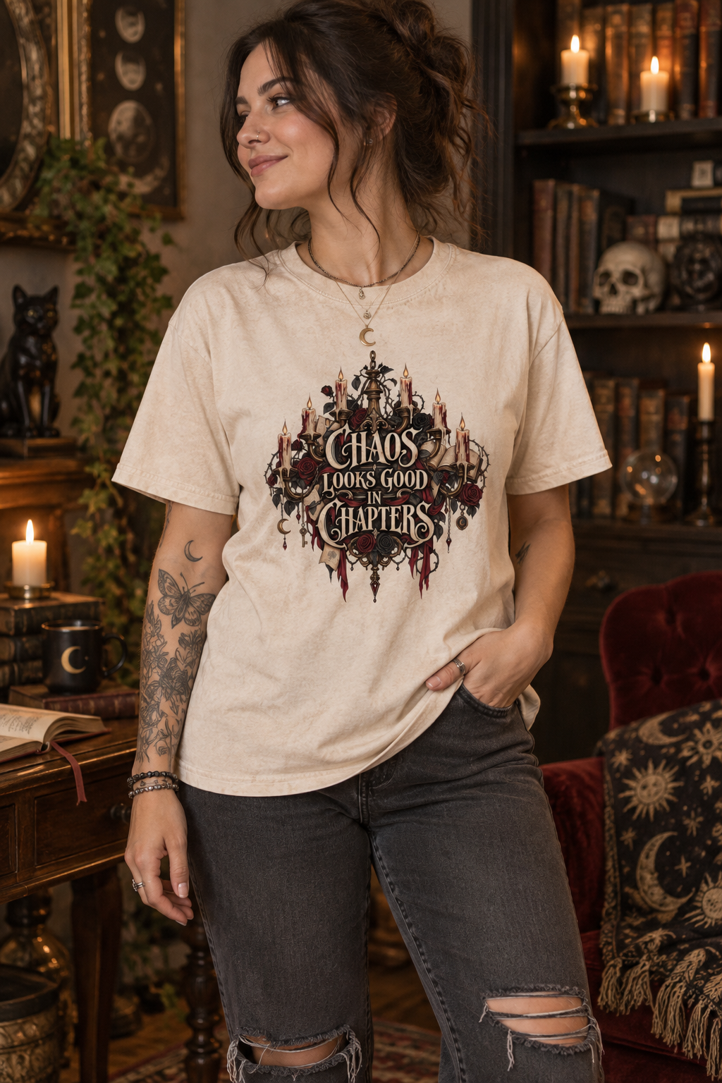 Chaos Looks Good in Chapters Shirt, Dark Romance Reader Tee, Gothic Book Lover Gift, Comfort Colors Bookish T Shirt