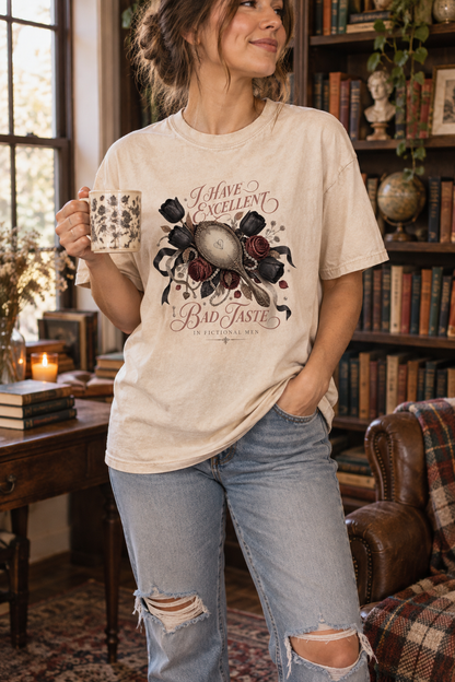 Bad Taste in Fictional Men Shirt, Dark Romance Reader Tee, Morally Gray Book Lover Gift, Comfort Colors Bookish T Shirt
