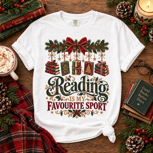 Reading Is My Favourite Sport Tee, Christmas, Book Lover Shirt, Vintage Bookish Christmas T-Shirt, Comfort Colors Reader Gift, BookTok Holiday Tee