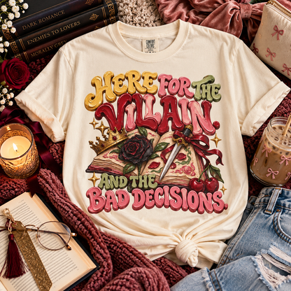 Here for the Villain Shirt, Romance Book Lover Tee, Dark Romance Reader Shirt, Morally Grey Bookish Gift, BookTok Comfort Colors Shirt