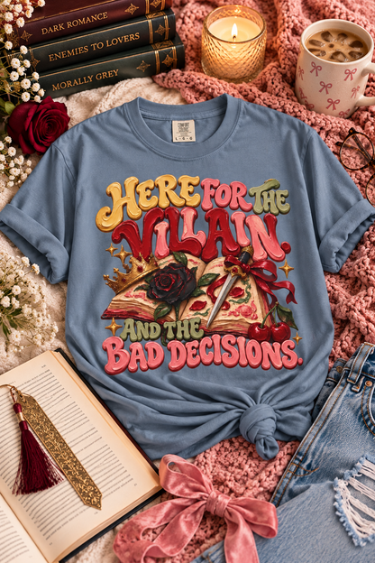Here for the Villain Shirt, Romance Book Lover Tee, Dark Romance Reader Shirt, Morally Grey Bookish Gift, BookTok Comfort Colors Shirt