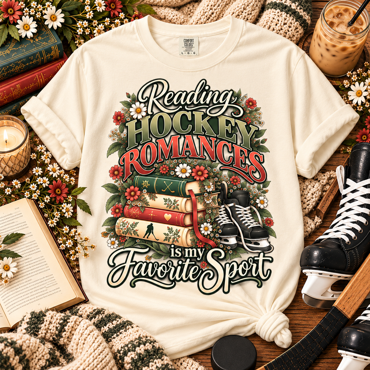 Hockey Romance Shirt, Reading Hockey Romances T-Shirt, Bookish Hockey Lover Tee, Sports Romance Reader Gift, BookTok Shirt