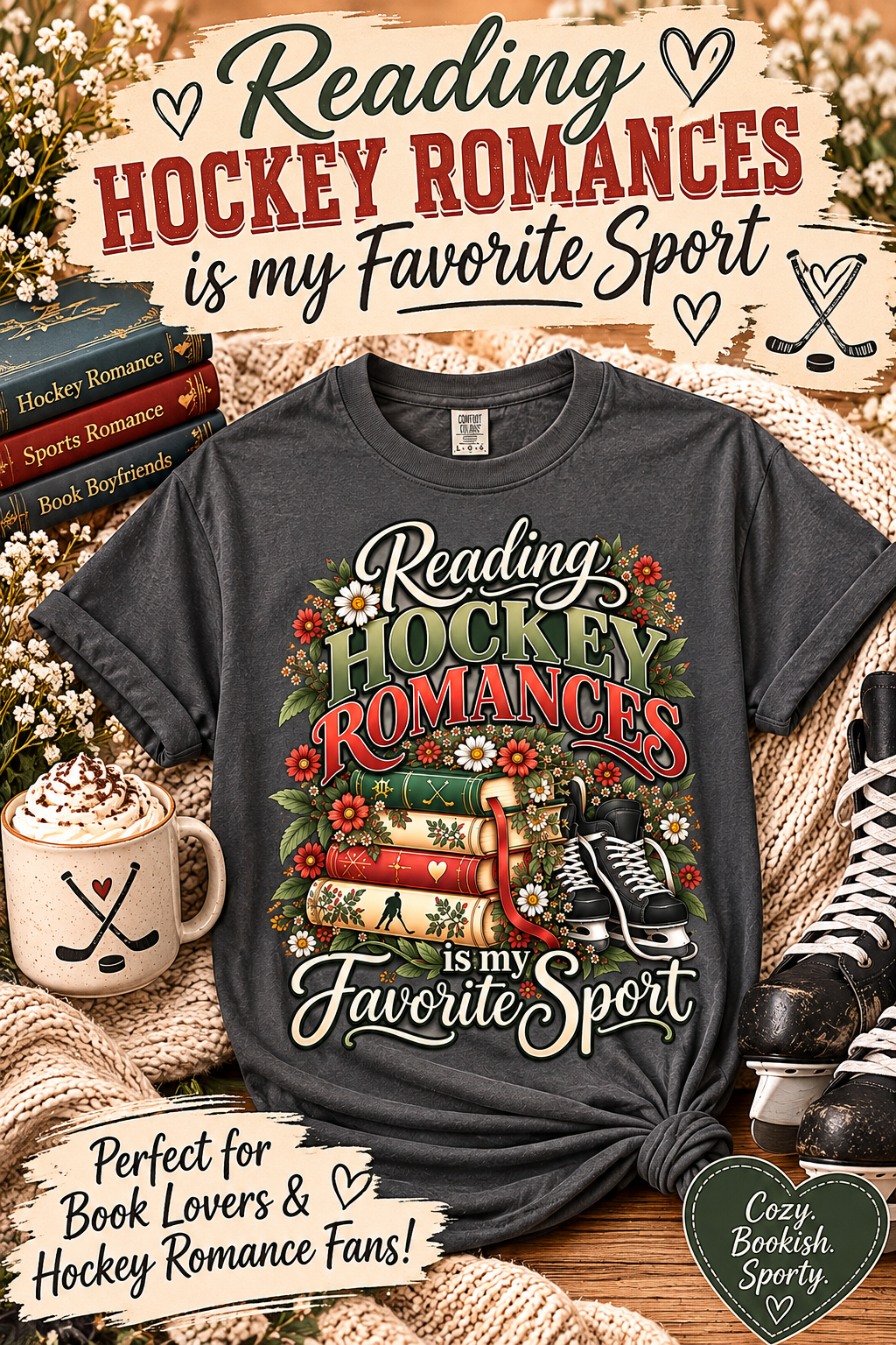 Hockey Romance Shirt, Reading Hockey Romances T-Shirt, Bookish Hockey Lover Tee, Sports Romance Reader Gift, BookTok Shirt