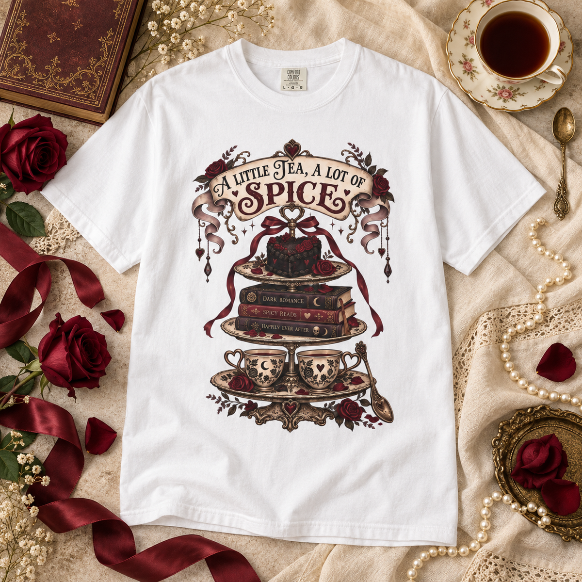 A Little Tea A Lot of Spice Tee, Dark Romance Reader Shirt, Spicy Book Lover Gift, Comfort Colors Bookish T Shirt