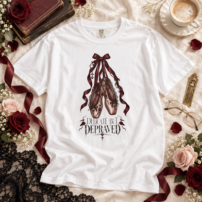 Delicate but Depraved Shirt, Dark Romance Book Lover Tee, Gothic Ballet Comfort Colors Shirt, BookTok Reader Gift