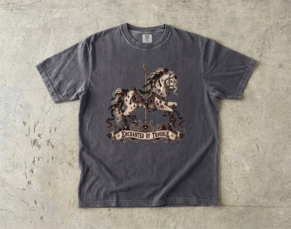 Enchanted by Trouble Shirt, Dark Romance Book Lover Tee, Gothic Carousel Comfort Colors Shirt, Romantasy Reader Gift