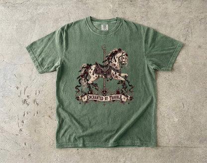 Enchanted by Trouble Shirt, Dark Romance Book Lover Tee, Gothic Carousel Comfort Colors Shirt, Romantasy Reader Gift
