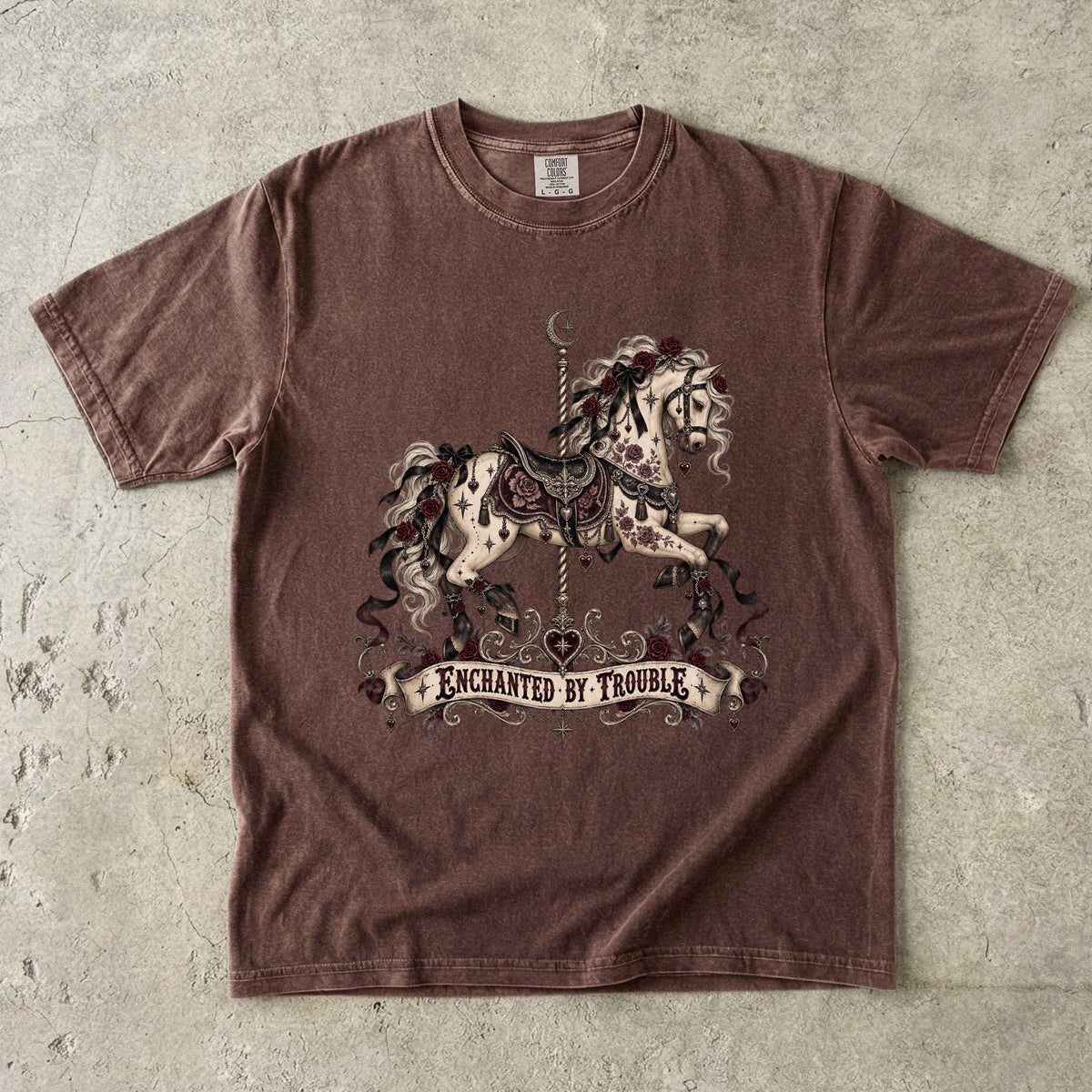 Enchanted by Trouble Shirt, Dark Romance Book Lover Tee, Gothic Carousel Comfort Colors Shirt, Romantasy Reader Gift