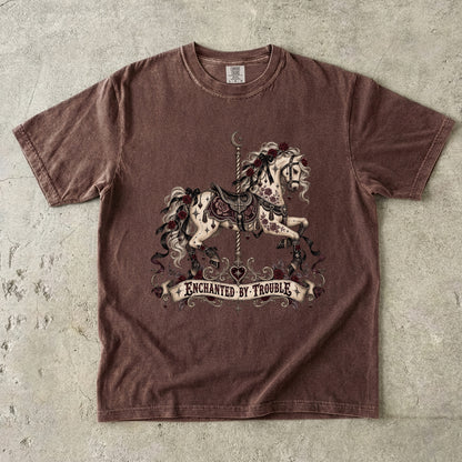 Enchanted by Trouble Shirt, Dark Romance Book Lover Tee, Gothic Carousel Comfort Colors Shirt, Romantasy Reader Gift