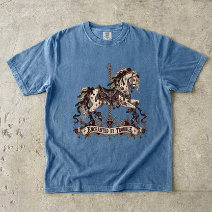 Enchanted by Trouble Shirt, Dark Romance Book Lover Tee, Gothic Carousel Comfort Colors Shirt, Romantasy Reader Gift
