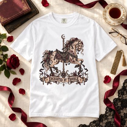 Enchanted by Trouble Shirt, Dark Romance Book Lover Tee, Gothic Carousel Comfort Colors Shirt, Romantasy Reader Gift