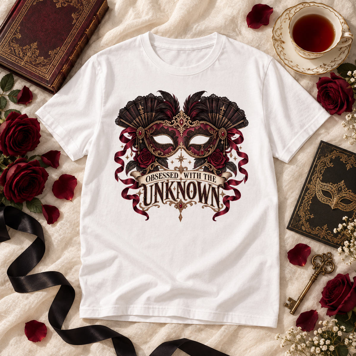 Obsessed With the Unknown Shirt, Dark Romance Book Lover Tee, Masquerade Mask Comfort Colors Shirt, Gothic Reader Gift, BookTok Tee