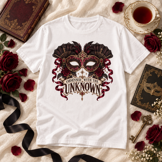 Obsessed With the Unknown Shirt, Dark Romance Book Lover Tee, Masquerade Mask Comfort Colors Shirt, Gothic Reader Gift, BookTok Tee