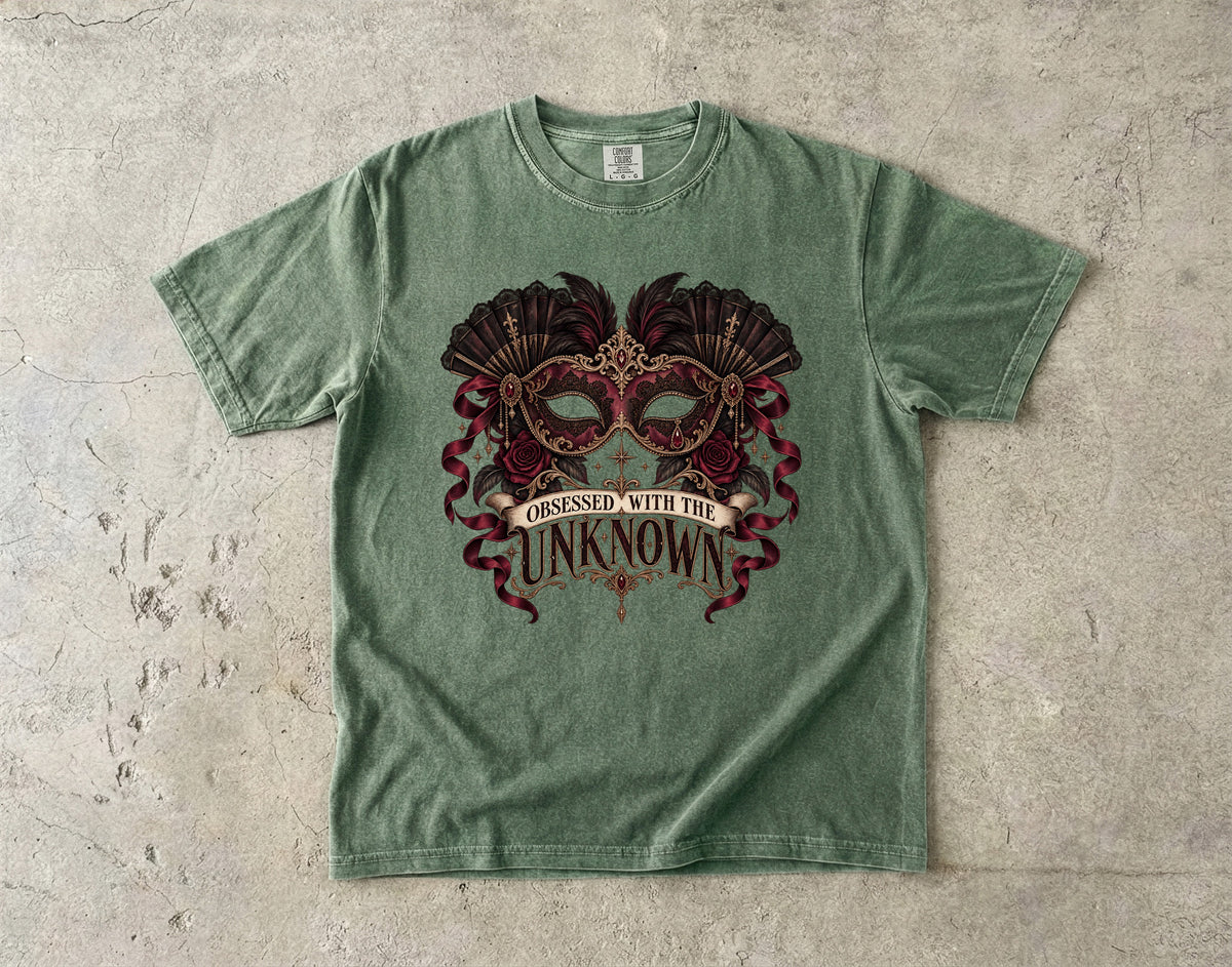 Obsessed With the Unknown Shirt, Dark Romance Book Lover Tee, Masquerade Mask Comfort Colors Shirt, Gothic Reader Gift, BookTok Tee