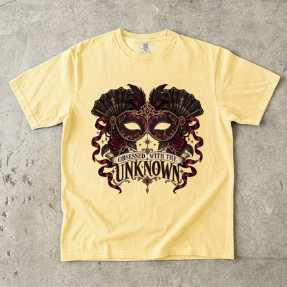 Obsessed With the Unknown Shirt, Dark Romance Book Lover Tee, Masquerade Mask Comfort Colors Shirt, Gothic Reader Gift, BookTok Tee