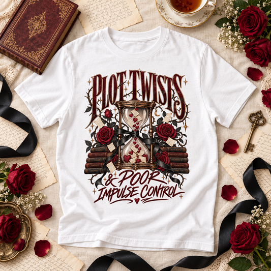 Plot Twists Shirt, Dark Romance Book Lover Tee, Poor Impulse Control Shirt, Comfort Colors Bookish T-Shirt, BookTok Reader Gift