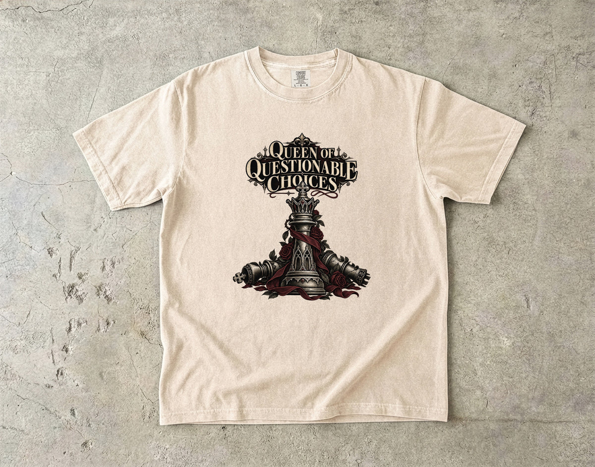Queen of Questionable Choices Shirt, Dark Romance Book Lover Tee, Comfort Colors Bookish Shirt, Romantasy Reader Gift