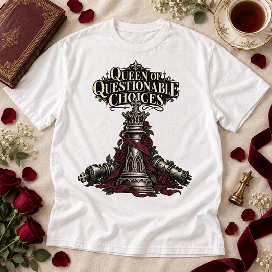 Queen of Questionable Choices Shirt, Dark Romance Book Lover Tee, Comfort Colors Bookish Shirt, Romantasy Reader Gift