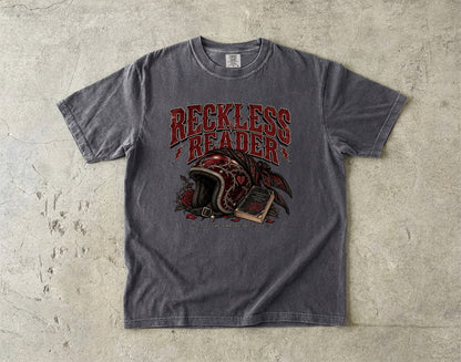 Reckless Reader Shirt, Dark Romance Book Lover Tee, Motorcycle Romance Shirt, Comfort Colors Bookish Gift, BookTok Reader Tee